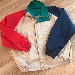Vintage Christian Dior Monsieur Windbreaker Jacket Retro 80s Tan Red Navy Blue